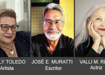 La artista Nelly Toledo, el escritor José Muratti y la actriz Valli Marie Rivera en  evento artístico – performativo en la galería SPACE