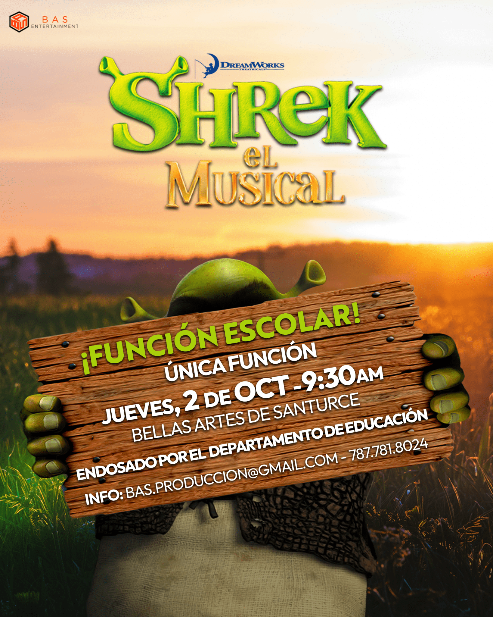 BAS Entertainment presenta función escolar de “Shrek El Musical ...