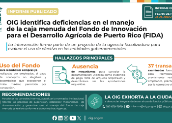 OIG identifica deficiencias en el manejo de la caja menuda del Fondo de Innovación para el Desarrollo Agrícola de Puerto Rico (FIDA)