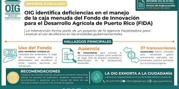 OIG identifica deficiencias en el manejo de la caja menuda del Fondo de Innovación para el Desarrollo Agrícola de Puerto Rico (FIDA)